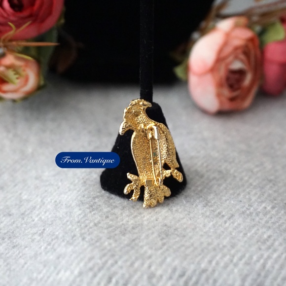 🦜 VINTAGE Gold Colourful Parrot / Bird on a Branch Brooch / Scarf Pin 🧷 - Picture 4 of 6